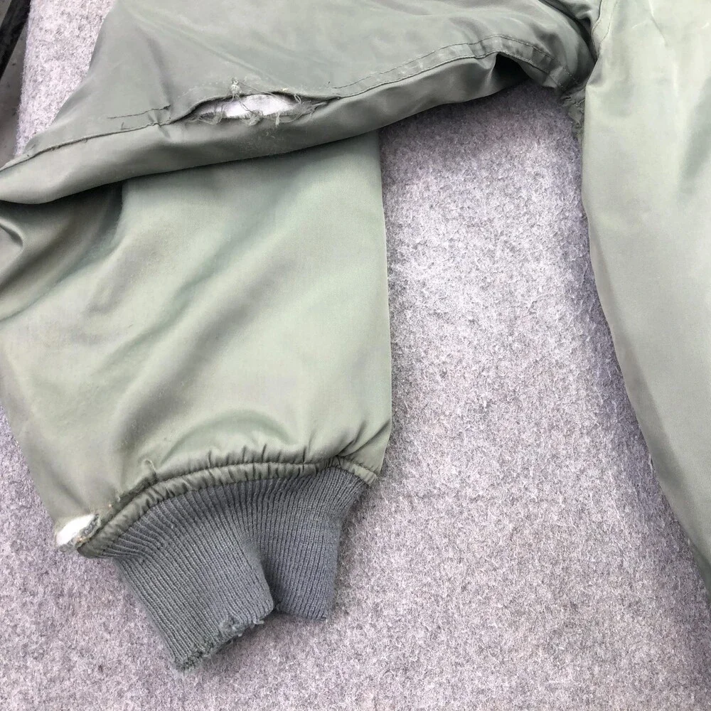 Military Jacket Mens Large Green Nylon Bomber Full Zip Insulated Army Pockets